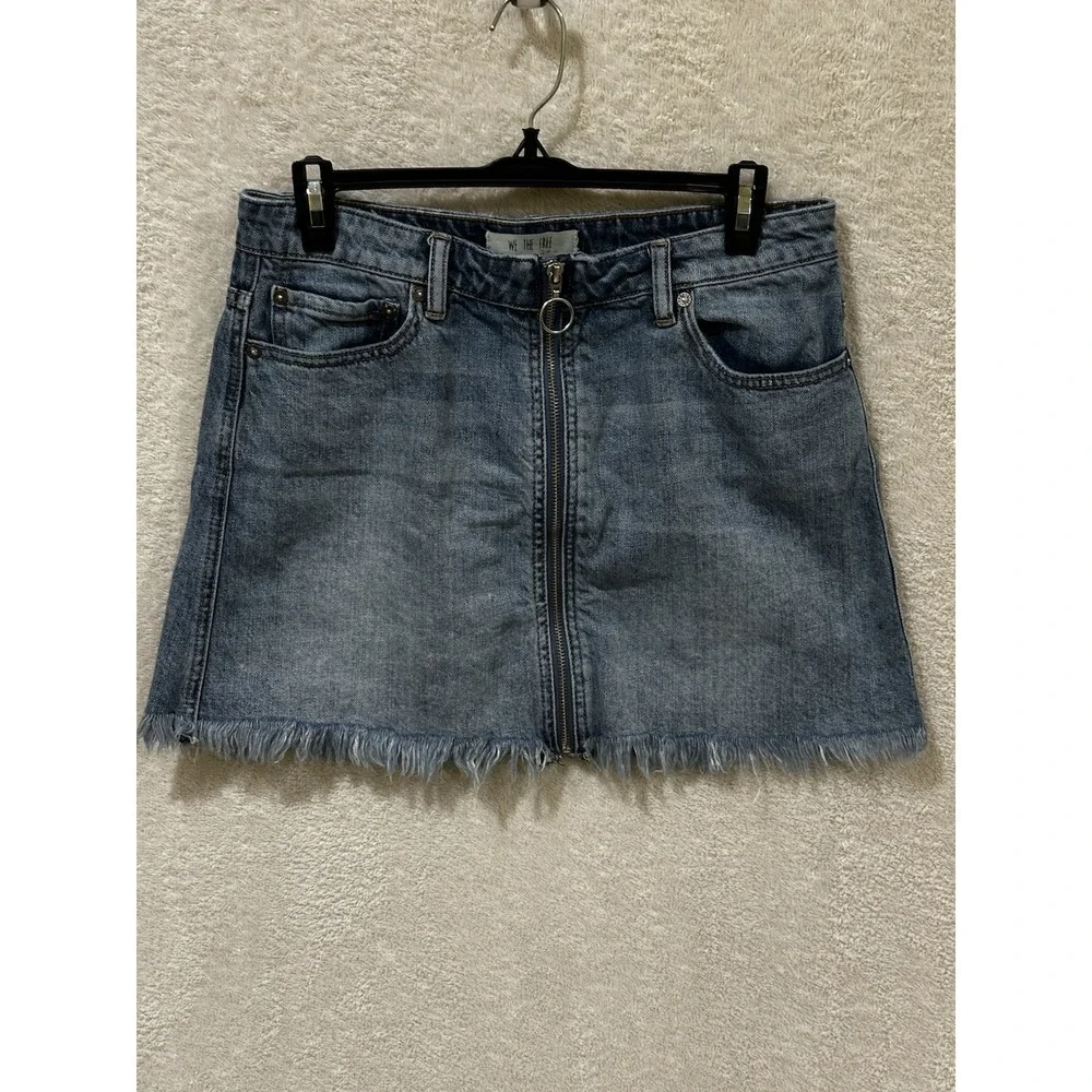 We The Free Full Zip Front Skirt Women's Denim Mini Grunge Raw Hem 29 Jean